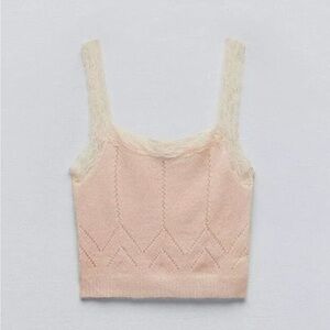 Zara Pale Pink Lace-Trim Knit Crop Top
